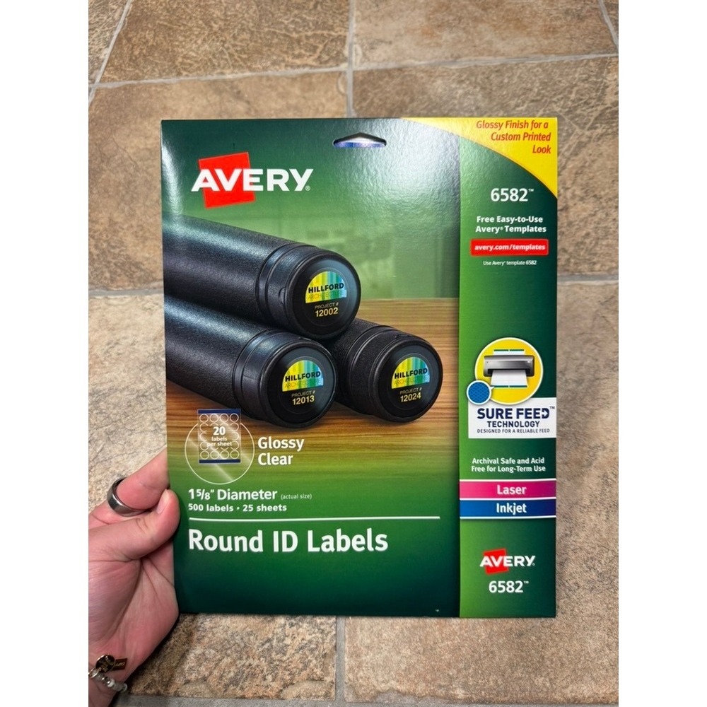 Avery 6582 Glossy Clear Round ID Labels 1-5/8 Inch 500 Count Laser Inkjet